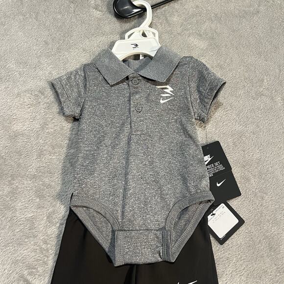Nike Bodysuit Shorts Set Baby Infant 3M Grey Polo 3BRAND Outfit - Picture 3 of 5